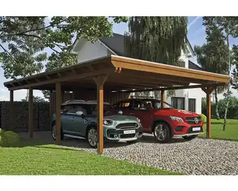 Hornbach Doppelcarport skan holz emsland inkl. abstellraum, pfostenanker 613 x 846 cm nussbaum Angebot