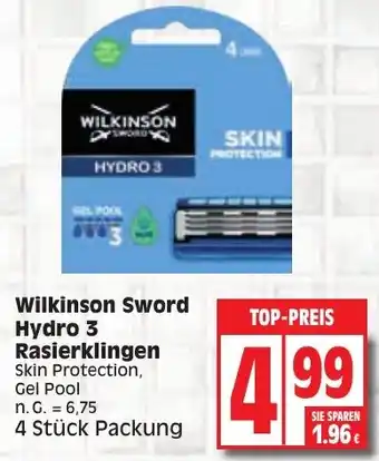 Edeka Wilkinson Sword Hydro 3 Rasierklingen 4 Stück Packung Angebot