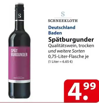 Famila Nord Ost SCHNEEKLOTH Deutschland Baden Spätburgunder 0,75-Liter-Flasche Angebot