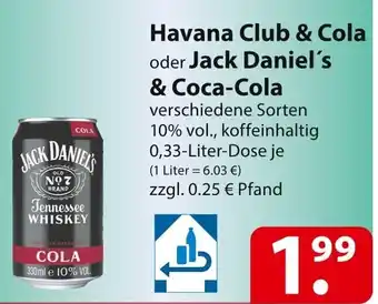 Famila Nord Ost Havana Club & Cola oder Jack Daniel's & Coca-Cola 0,33-Liter-Dose Angebot