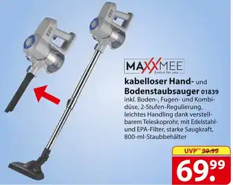 Famila Nord Ost MAXXMEE kabelloser Hand- und Bodenstaubsauger 01839 Angebot