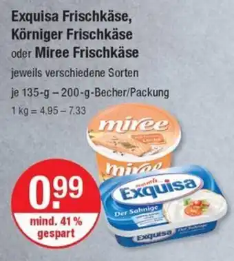 V Markt Exquisa Frischkäse, Körniger Frischkäse oder Miree Frischkäse 135 g-200 g Becher Angebot