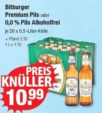 V Markt Bitburger Premium Pils oder 0,0 % Pils Alkoholfrei 20 x 0,5-Liter-Kiste Angebot