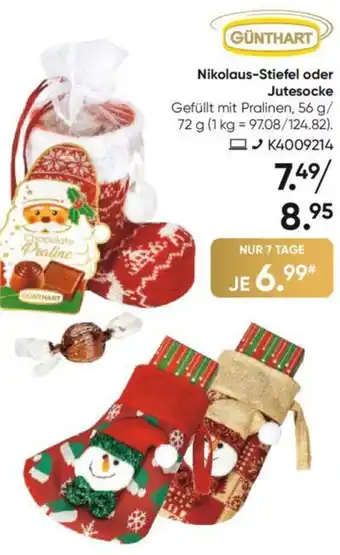 Galeria GÜNTHART Nikolaus-Stiefel oder Jutesocke 56/72 g Angebot