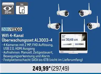 METRO INKOVIDEO Wifi 4-Kanal Überwachungsset AL3003-4 Angebot