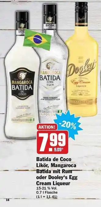 Hit Batida De Coco Likör, Mangaroca Batida Mit Rum Oder Dooley's Egg Cream Liqueur Angebot