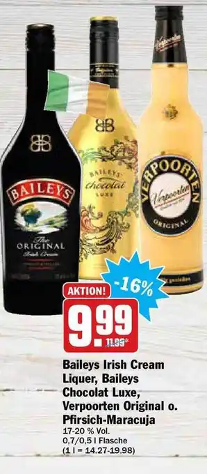 Hit Baileys Irish Cream Liqueur, Baileys Chocolat Luxe, Verpoorten Original Oder Pfirsich-maracuja Angebot