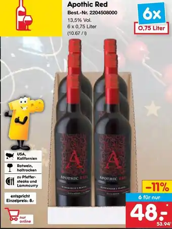 Netto Marken-Discount Apothic Red 0,75 Liter 6 x 0,75 Liter Angebot