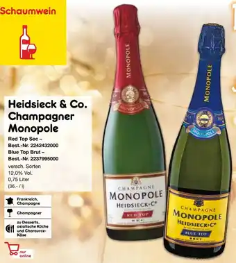 Netto Marken-Discount Heidsieck & Co. Champagner Monopole 6 x 0,75 Liter Angebot