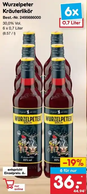 Netto Marken-Discount Wurzelpeter Kräuterlikör 6 x 0,7 Liter Angebot