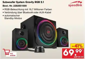 Netto Marken-Discount speedlink Subwoofer System Gravity RGB 2.1 Angebot