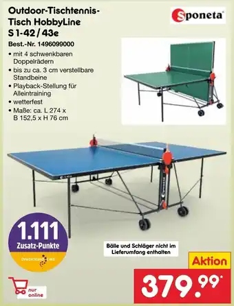 Netto Marken-Discount Sponeta Outdoor-Tischtennis-Tisch HobbyLine S1-42/43e Angebot