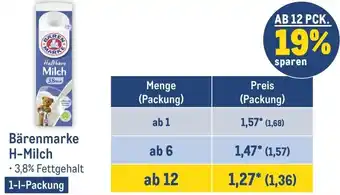 METRO Bärenmarke H-Milch 1 l Packung Angebot