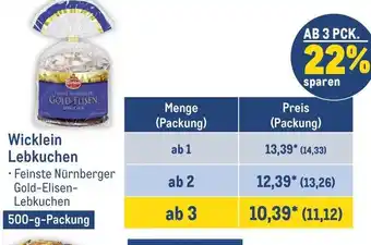 METRO Wicklein Lebkuchen 500-g-Packung Angebot