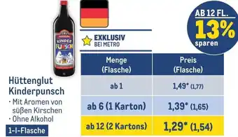 METRO Hüttenglut Kinderpunsch 1 L Flasche Angebot