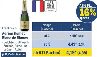 METRO Frankreich Adrien Romet Blanc de Blancs 0,75 L Flasche Angebot