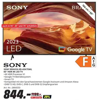 MediaMarkt SONY BRAVIA KD-65X75WL 65" HDR 4K LED TV Angebot