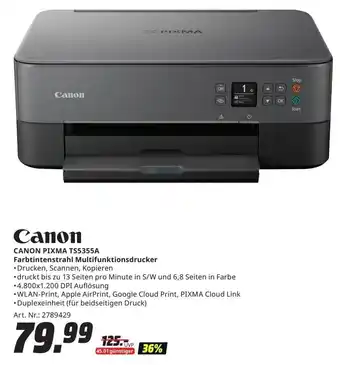 MediaMarkt CANON PIXMA TS5355A Farbtintenstrahl Multifunktionsdrucker Angebot