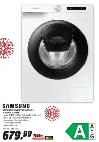 MediaMarkt SAMSUNG WW90T554AAW/S2 Waschmaschine Angebot