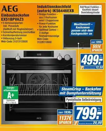 HEM Expert Aeg Einbaubackofen Ex51bpvaz3 Induktionskochfeld (autark) Is6446exb Angebot