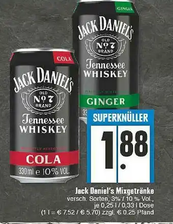 E-Center Jack Daniel's Mixgetränke Versch. Sorten Angebot