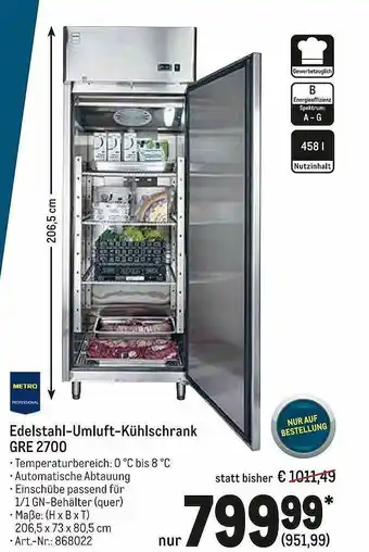 METRO Edelstahl-umluft-kühlschrank Gre 2700 Metro Professional Angebot