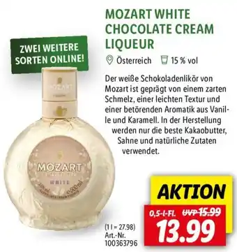 Lidl MOZART WHITE CHOCOLATE CREAM LIQUEUR 0,5 L-Fl. Angebot