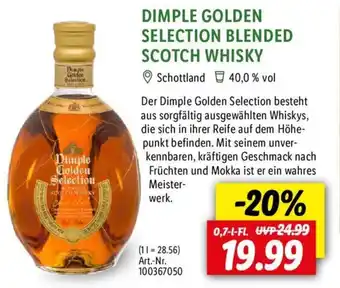 Lidl DIMPLE GOLDEN SELECTION BLENDED SCOTCH WHISKY 0,7 L-Fl. Angebot