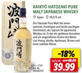 Lidl KAIKYO HATOZAKI PURE MALT JAPANESE WHISKY 0,7 L-Fl. Angebot