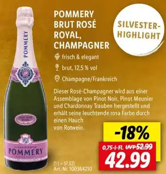 Lidl POMMERY BRUT ROSÉ ROYAL, CHAMPAGNER 0,75 L-Fl. Angebot