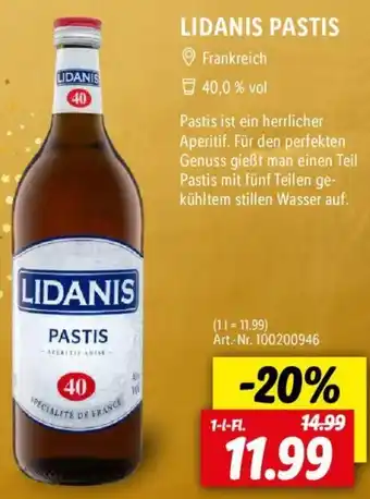 Lidl LIDANIS PASTIS 1 L-Fl. Angebot