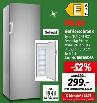 Lidl PKM Gefrierschrank ,,GS212NFEIX" Angebot