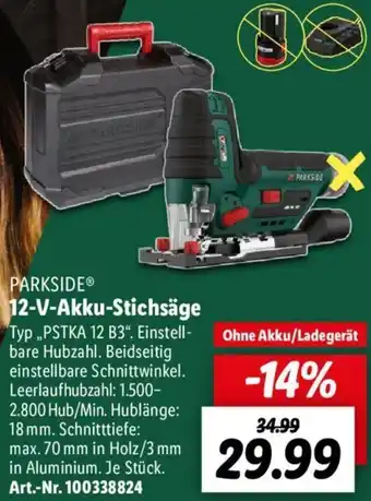 Lidl PARKSIDE 12-V-Akku Stichsäge ,,PSTKA 12 B3" Angebot