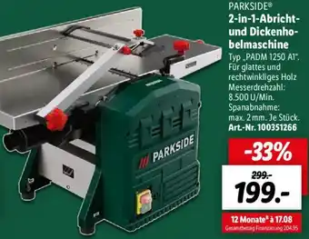 Lidl PARKSIDE 2-in-1-Abricht und Dickenhobelmaschine ,,PADM 1250 A1“ Angebot