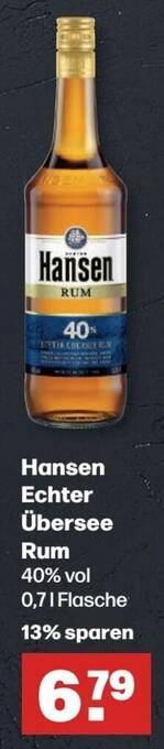 Handelshof Hansen Echter Übersee Rum 40% vol 0,7L Angebot