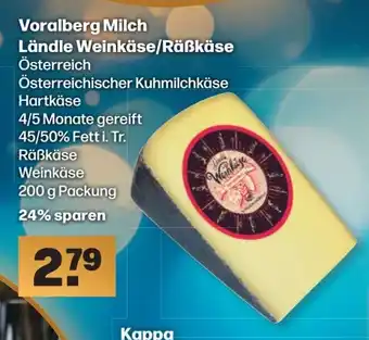 Handelshof Voralberg Milch Ländle Weinkäse/Räßkäse 200g Angebot