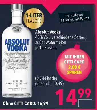 CITTI Markt Absolut Vodka 1L Angebot