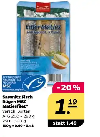 NETTO Sassnitz Fisch Rugen MSC Matjesfilet 200-250g Angebot