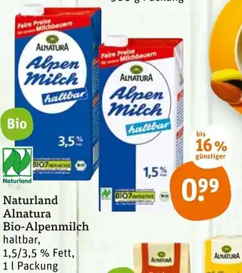 tegut Naturland alnatura bio-alpenmilch 1L Angebot