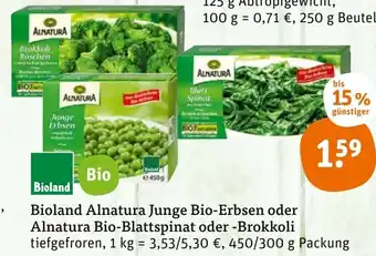 tegut Bioland Alnatura Junge Bio-Erbsen oder Alnatura Bio-Blattspinat oder-Brokkoli Angebot