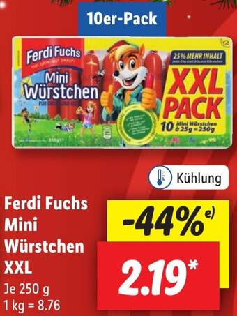 Lidl Ferdi Fuchs Mini Würstchen XXL 250 g Angebot
