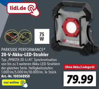 Lidl PARKSIDE PERFORMANCE 20-V-Akku-LED-Strahler Angebot