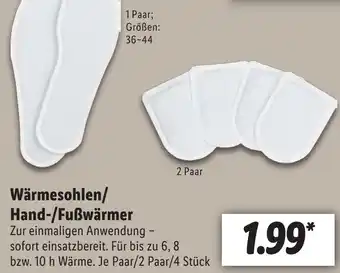 Lidl Wärmesohlen/ Hand/Fußwärmer Angebot