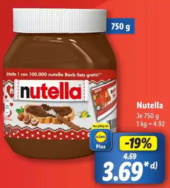 Lidl Nutella 750 g Angebot