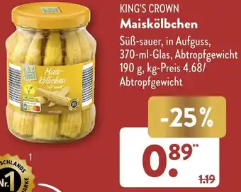 Aldi Süd KING'S CROWN Maiskölbchen 370 ml Glas Angebot