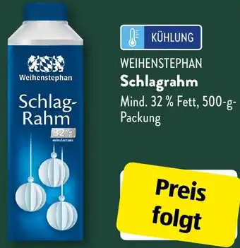 Aldi Süd WEIHENSTEPHAN Schlagrahm 500 g Packung Angebot