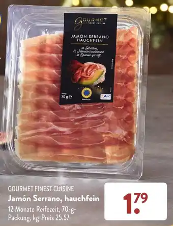 Aldi Süd GOURMET FINEST CUISINE Jamón Serrano, hauchfein 70 g Packung Angebot