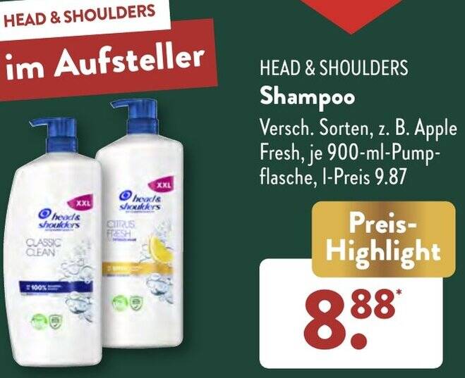HEAD & SHOULDERS Shampoo 900 ml Angebot bei Aldi Süd