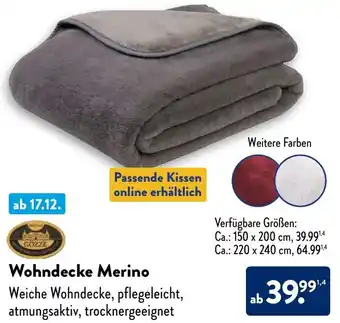 Aldi Süd GÖZZE Wohndecke Merino Angebot