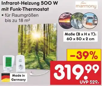 Netto Marken-Discount Marmony Infrarot-Heizung 500 W mit Funk-Thermostat Angebot